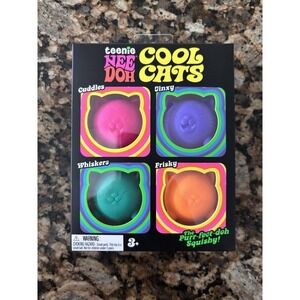 Nee Doh Cool Cats Teenie Tactile Squeeze Toys Pink Purple Green Orange 4 Pack